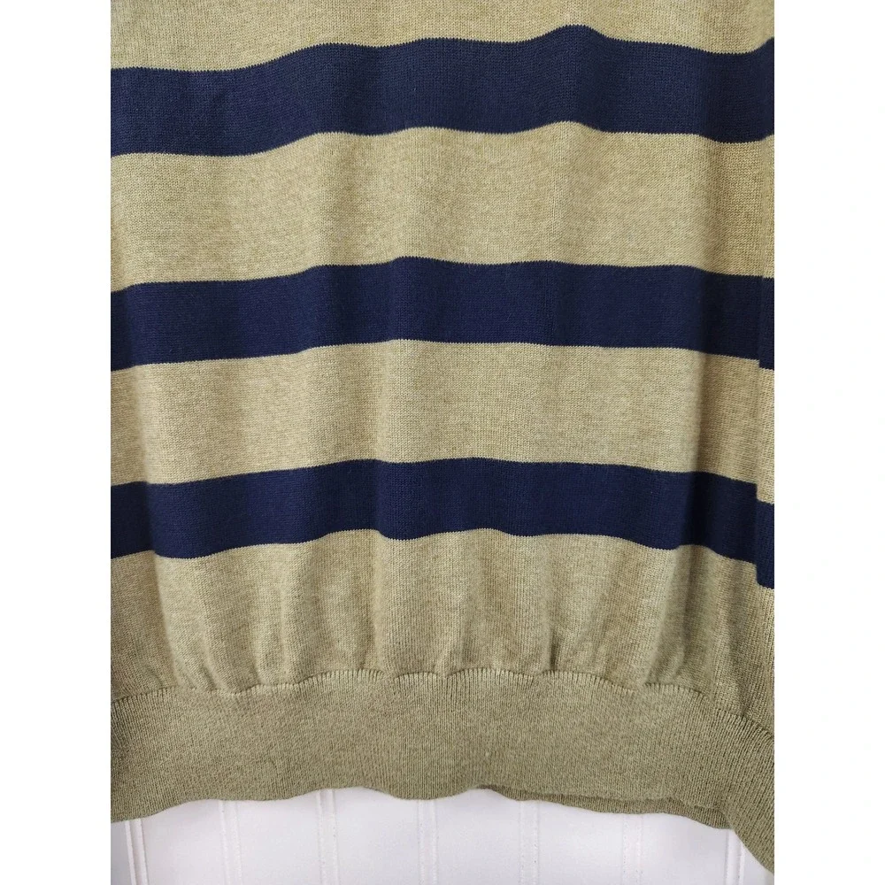 Tommy Hilfiger Mens Striped Crewneck Sweater Olive Green Cotton Large Preppy